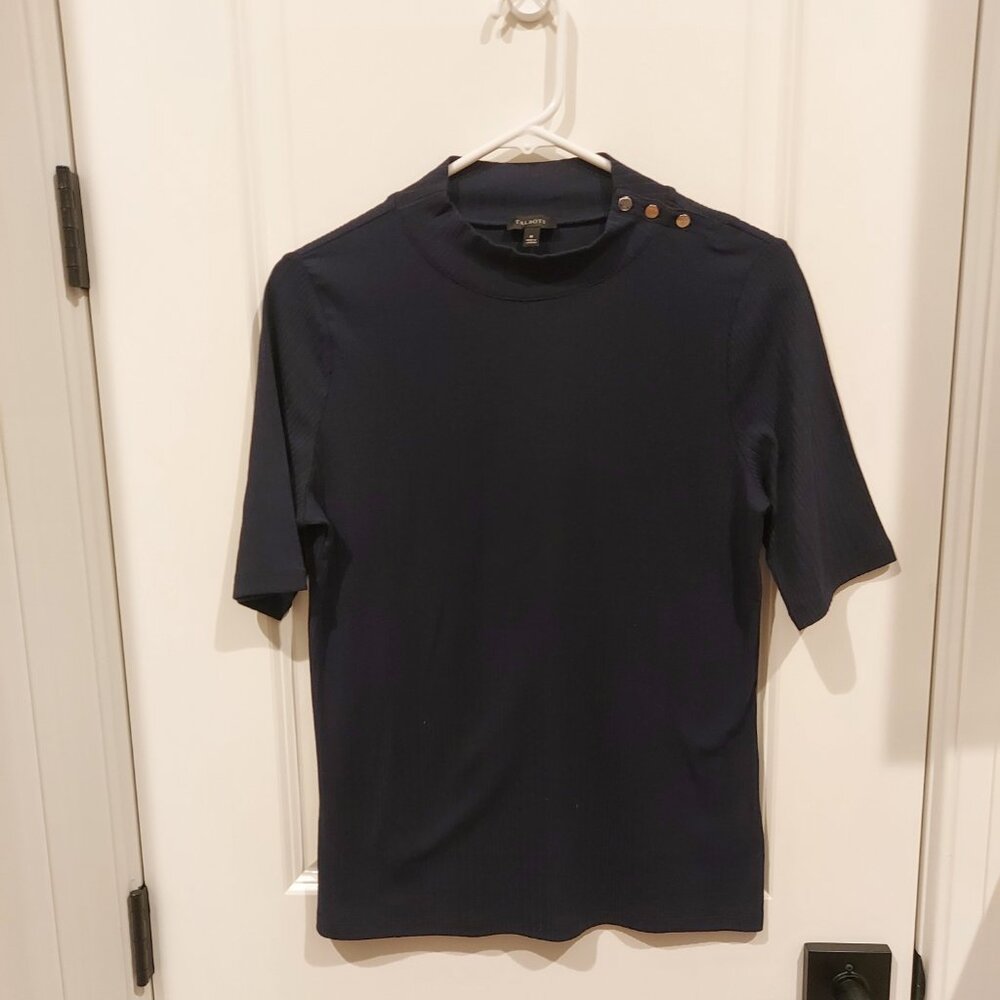 Talbots Button Shoulder Mock Neck Top